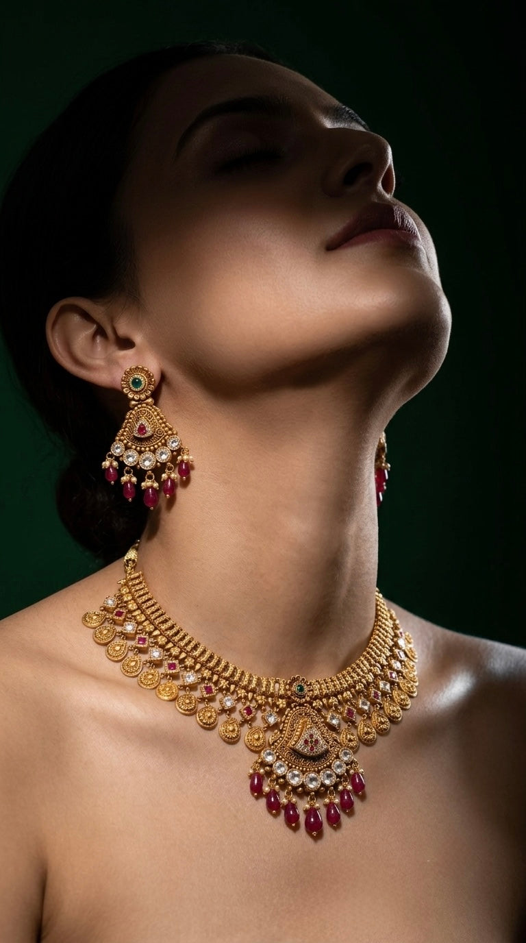 Ruby & Gold Traditional Necklace Set