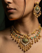 Antique Gold Emerald & Pearl Necklace Set
