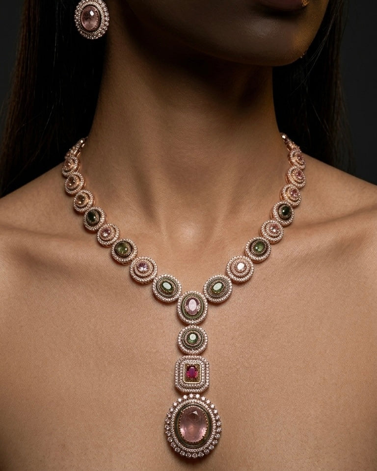 Multicolour Gemstone & Diamond Necklace Set